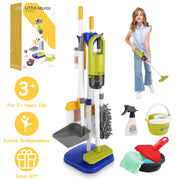 Set Of 14Pcs Kids Cleaning Toy Set Toddler Housekeeping Pretend Play Kit With Vacuum Cleaner Broom Mop Organization Stand For Boys Girls Aged 3 4 5
