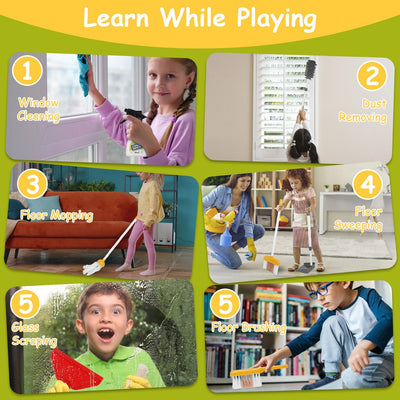 Set Of 14Pcs Kids Cleaning Toy Set Toddler Housekeeping Pretend Play Kit With Vacuum Cleaner Broom Mop Organization Stand For Boys Girls Aged 3 4 5