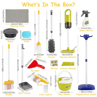 Set Of 14Pcs Kids Cleaning Toy Set Toddler Housekeeping Pretend Play Kit With Vacuum Cleaner Broom Mop Organization Stand For Boys Girls Aged 3 4 5